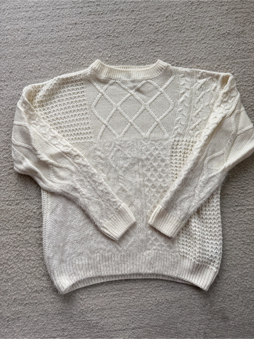 Cream Cable Knit Patchwork Sweater
