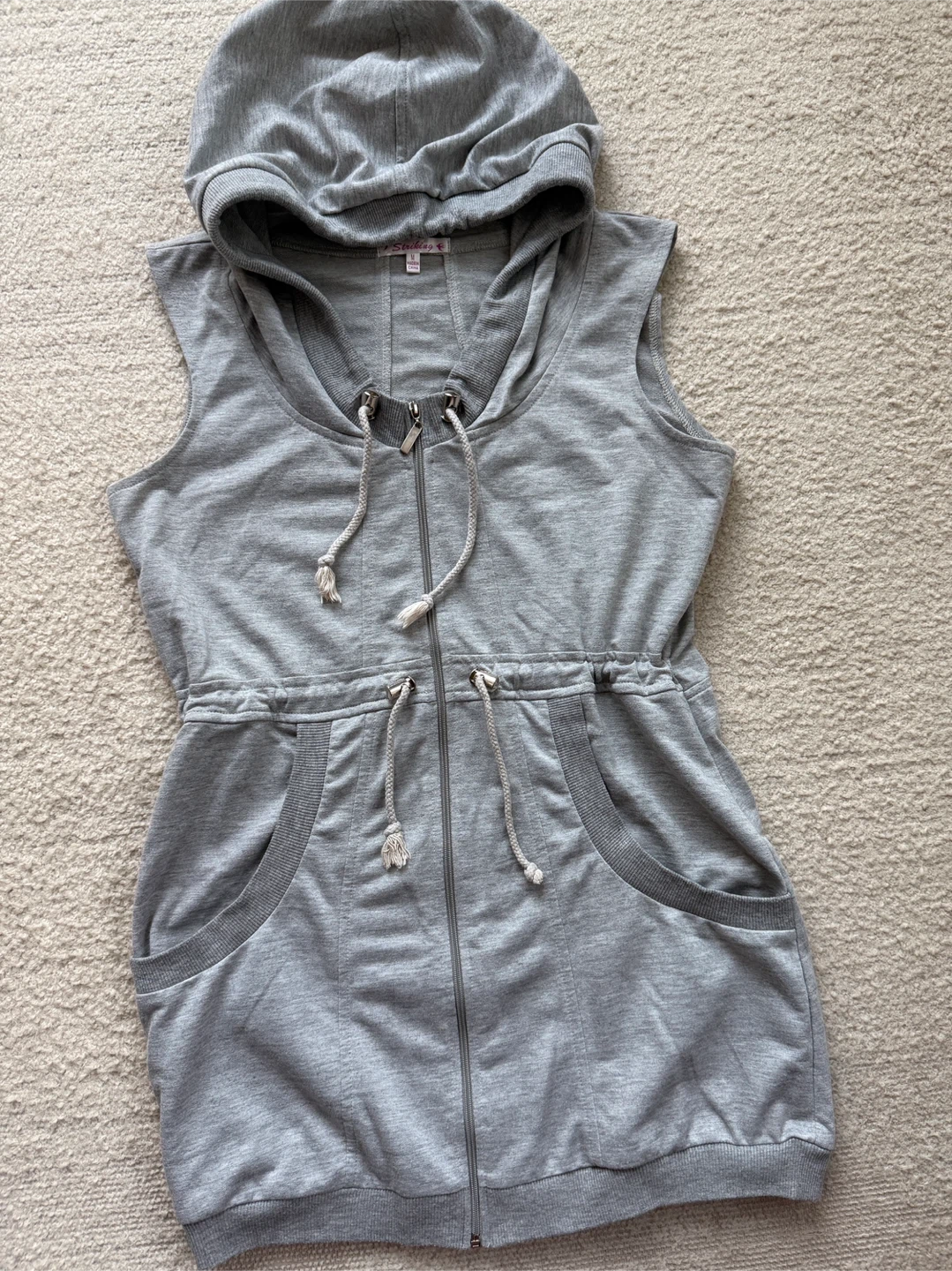 Grey Sleeveless Hooded Vest