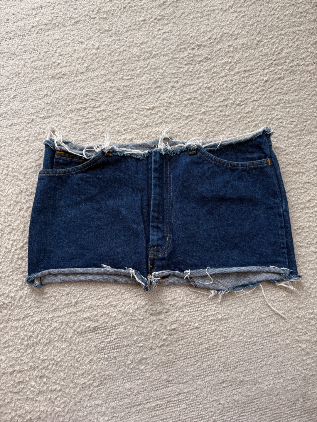 Vintage Re-worked Blue Denim Mini Skirt with Embellished Pocket - photo 2