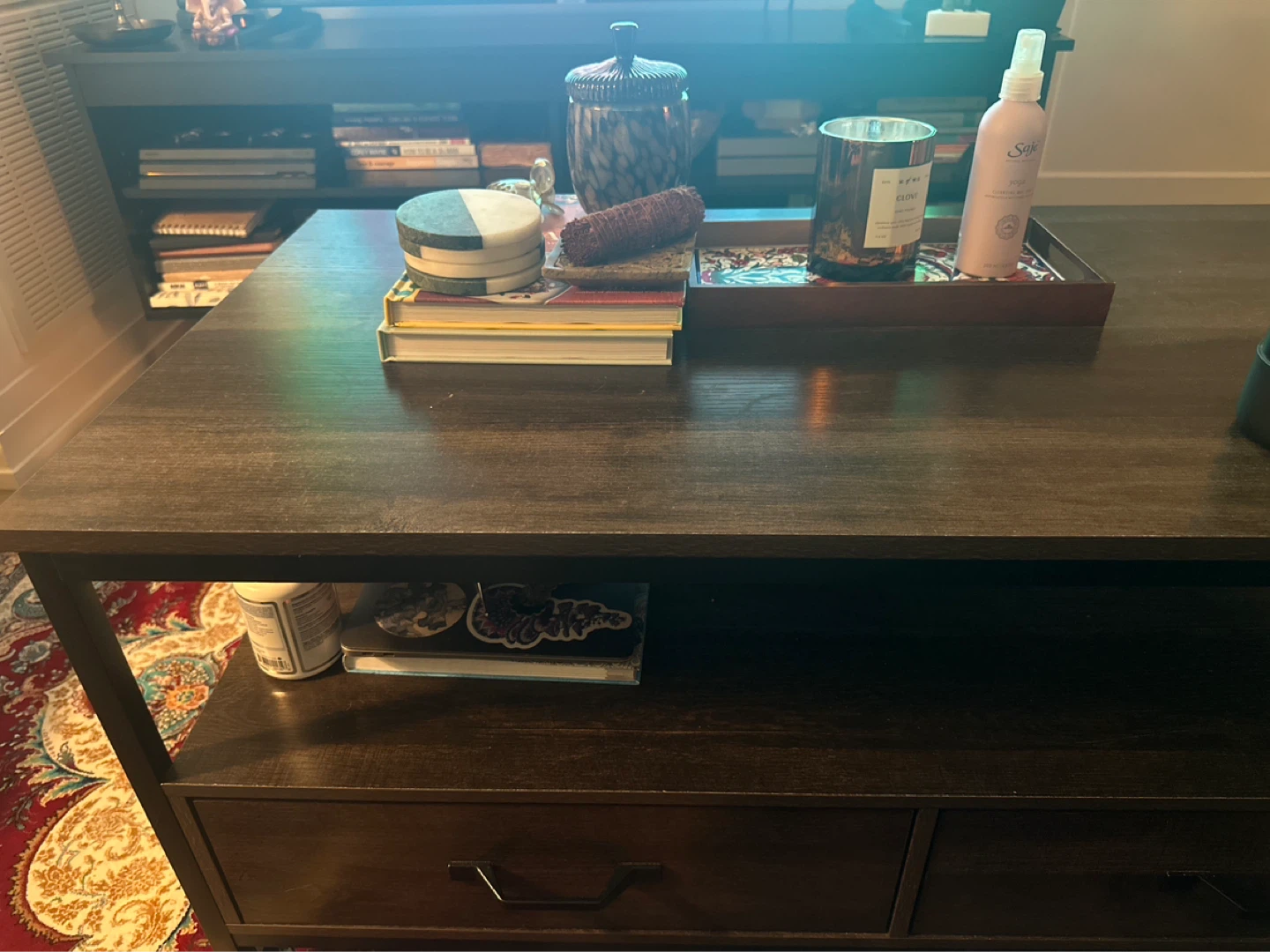 Dark Wood Coffee Table with Storage - photo 2