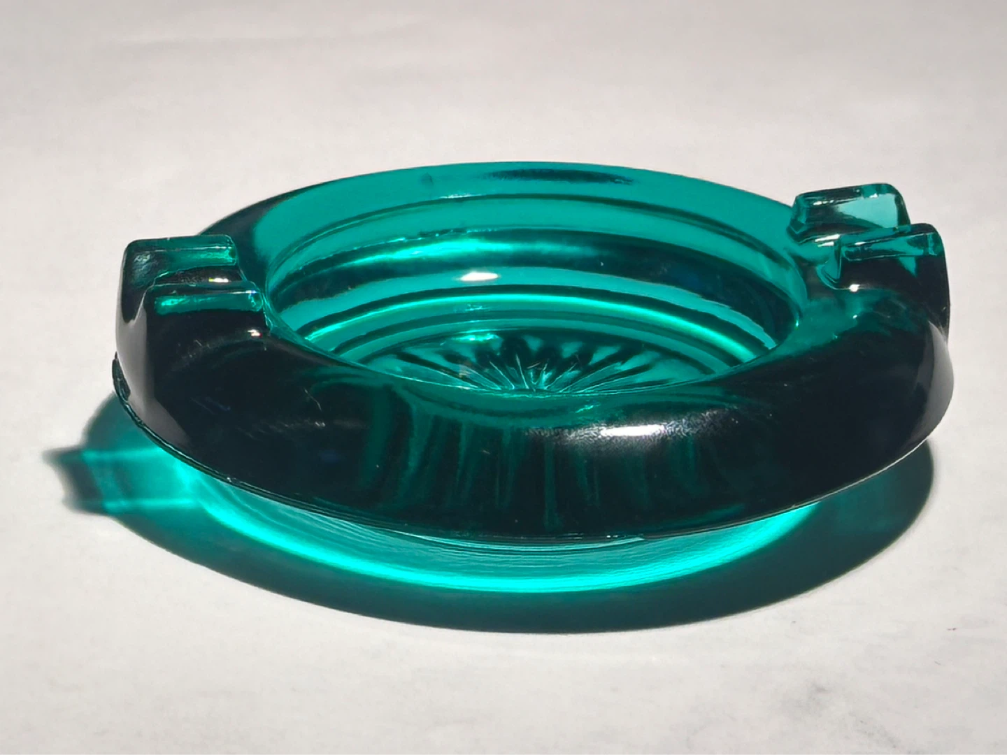Small Mid Century Aqua Blue Glass Ashtray
