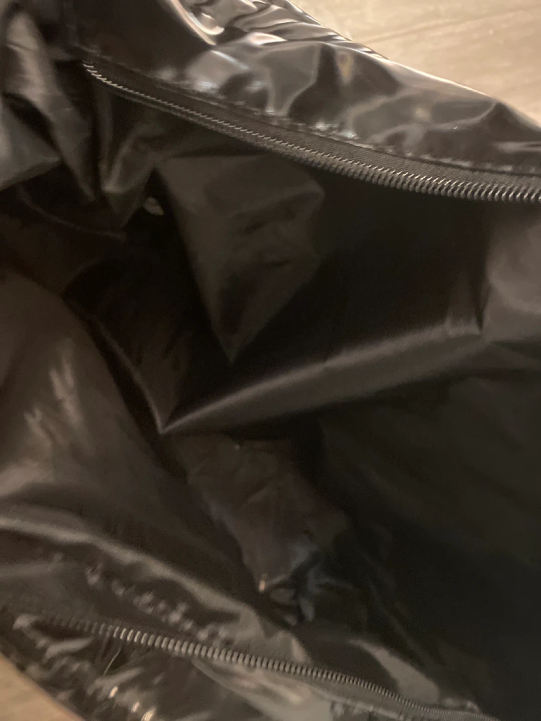 Black Puffer Tote Bag with Shearling Trim - photo 3