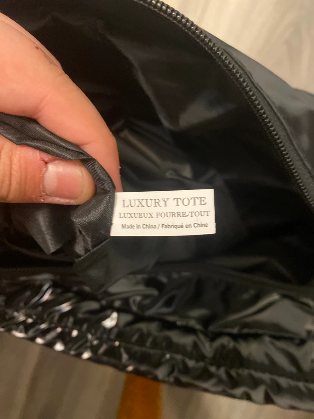 Black Puffer Tote Bag with Shearling Trim - photo 4