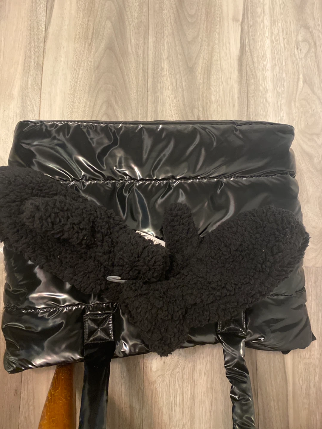 Black Puffer Tote Bag with Shearling Trim - photo 2