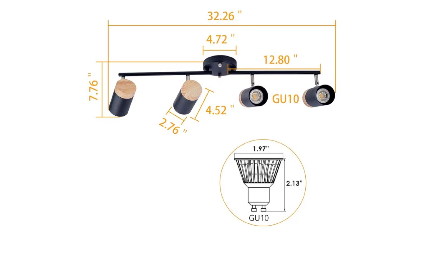4-Light Black and Wood Track Lighting Fixture - photo 3