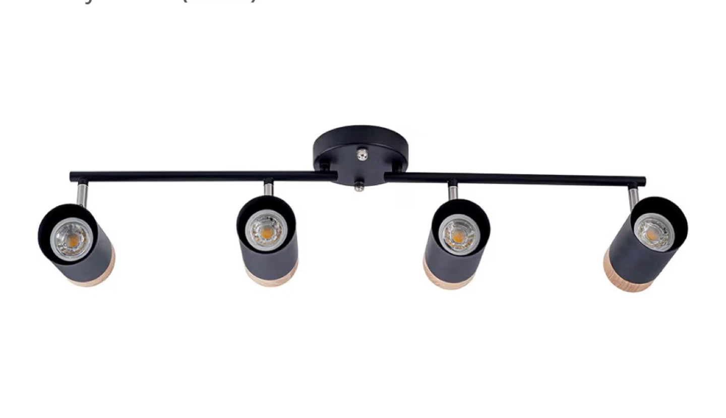 4-Light Black and Wood Track Lighting Fixture