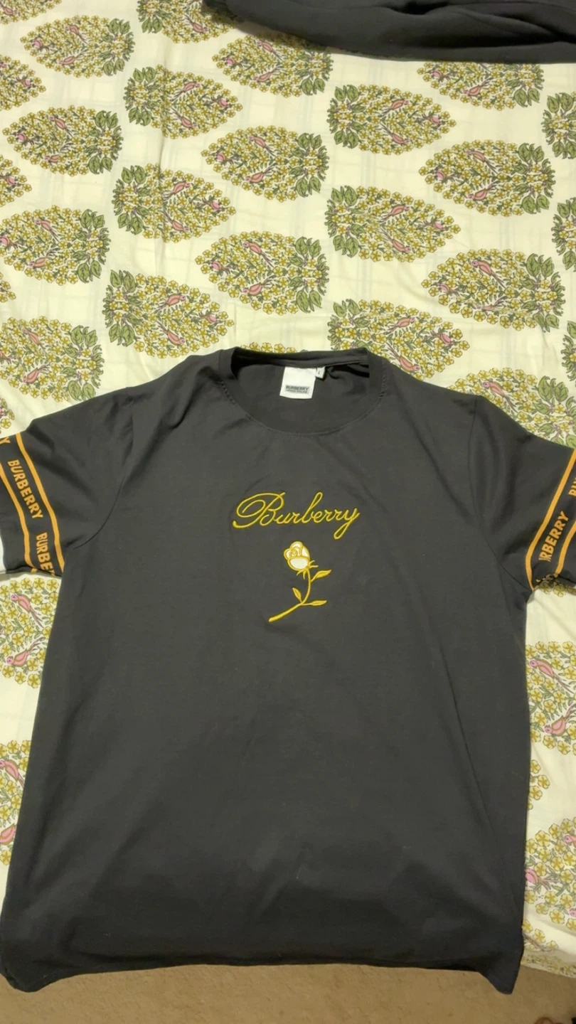 Burberry Black T-Shirt with Rose Embroidery