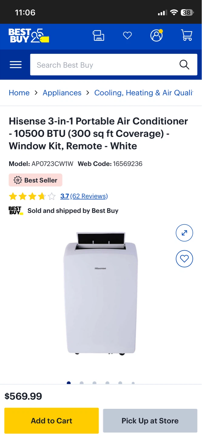 Hisense 3-in-1 Portable Air Conditioner - 10500 BTU - White - photo 3