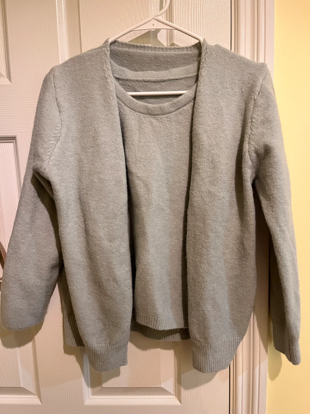 Light Blue Knit Cardigan Sweater Set