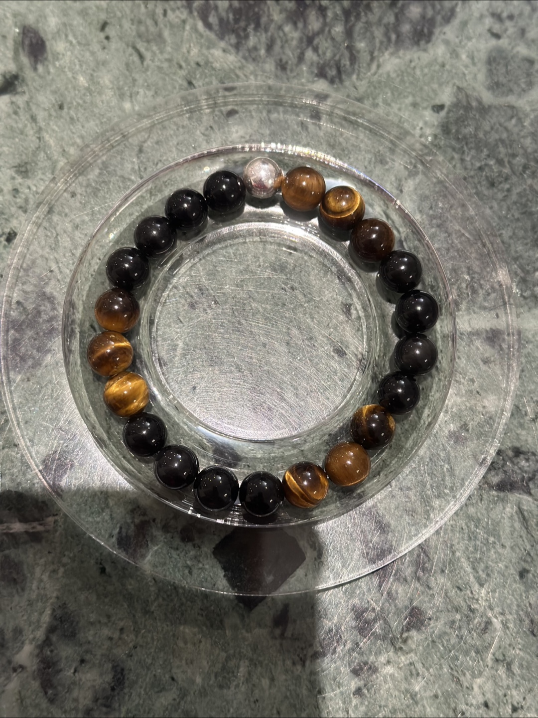 Beaded gemstones Bracelet - Tiger Eye and Black Obsidian