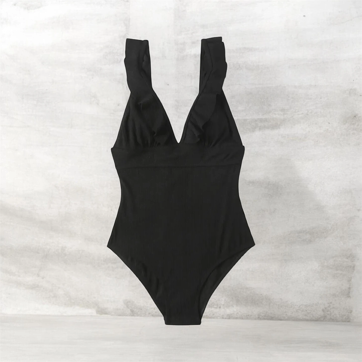 Black One-Piece Swimsuit with Ruffle Straps - photo 2
