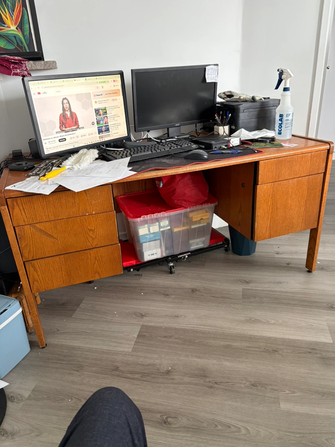 Wooden Desk and Filing Cabinet Set