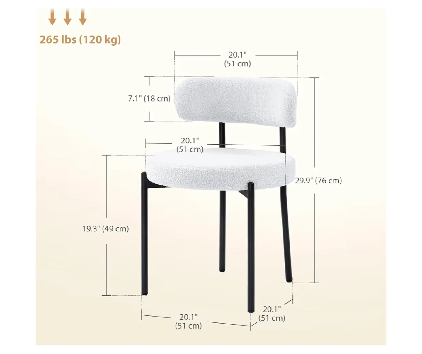 Set of 4 White Boucle Dining Chairs with Black Legs - photo 2