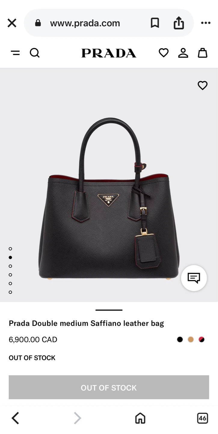 Prada Double Medium Saffiano Leather Tote Bag - Black