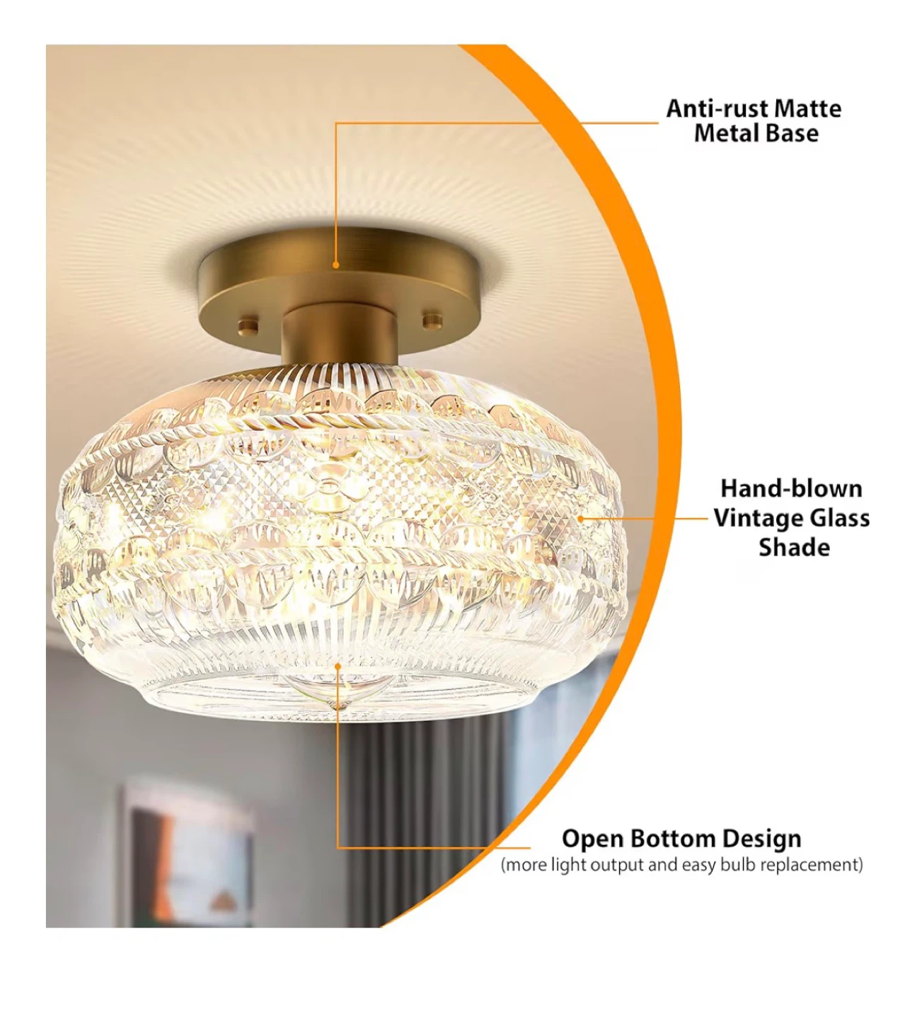 Vintage Glass Flush Mount Ceiling Light Fixture - photo 4