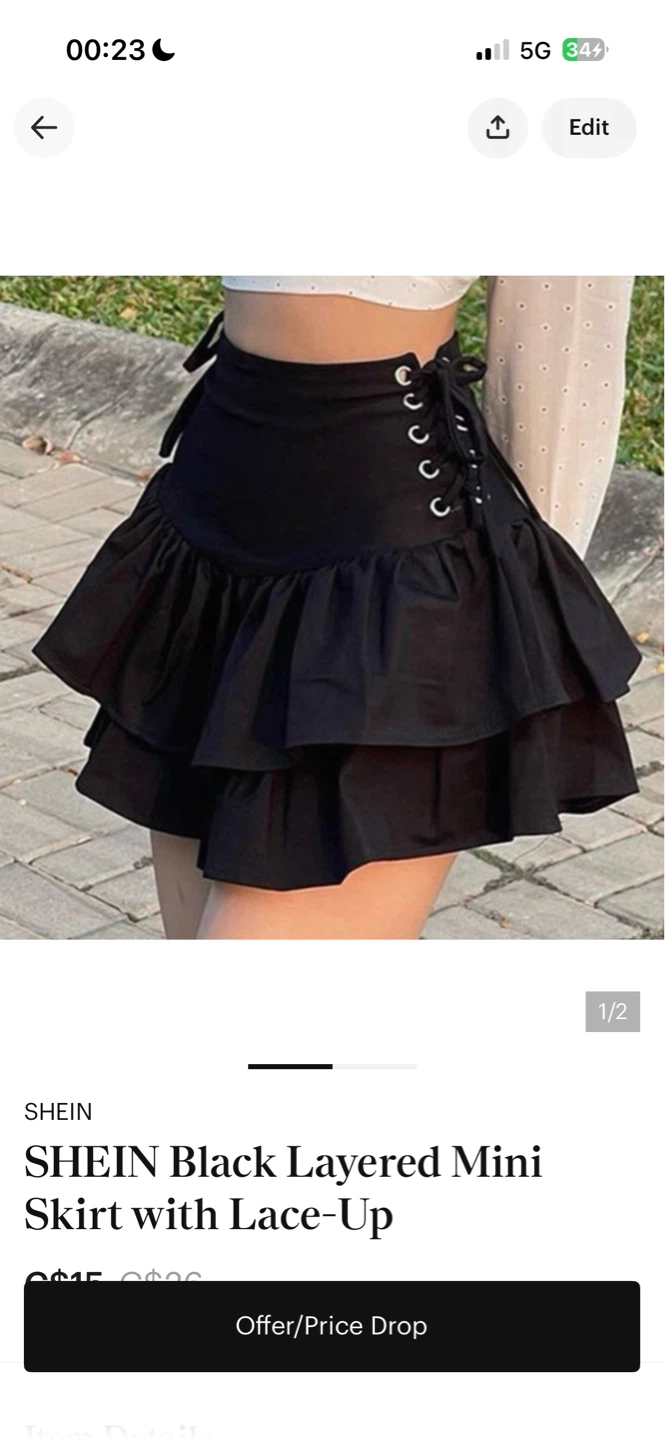 SHEIN Black Layered Mini Skirt with Lace-Up