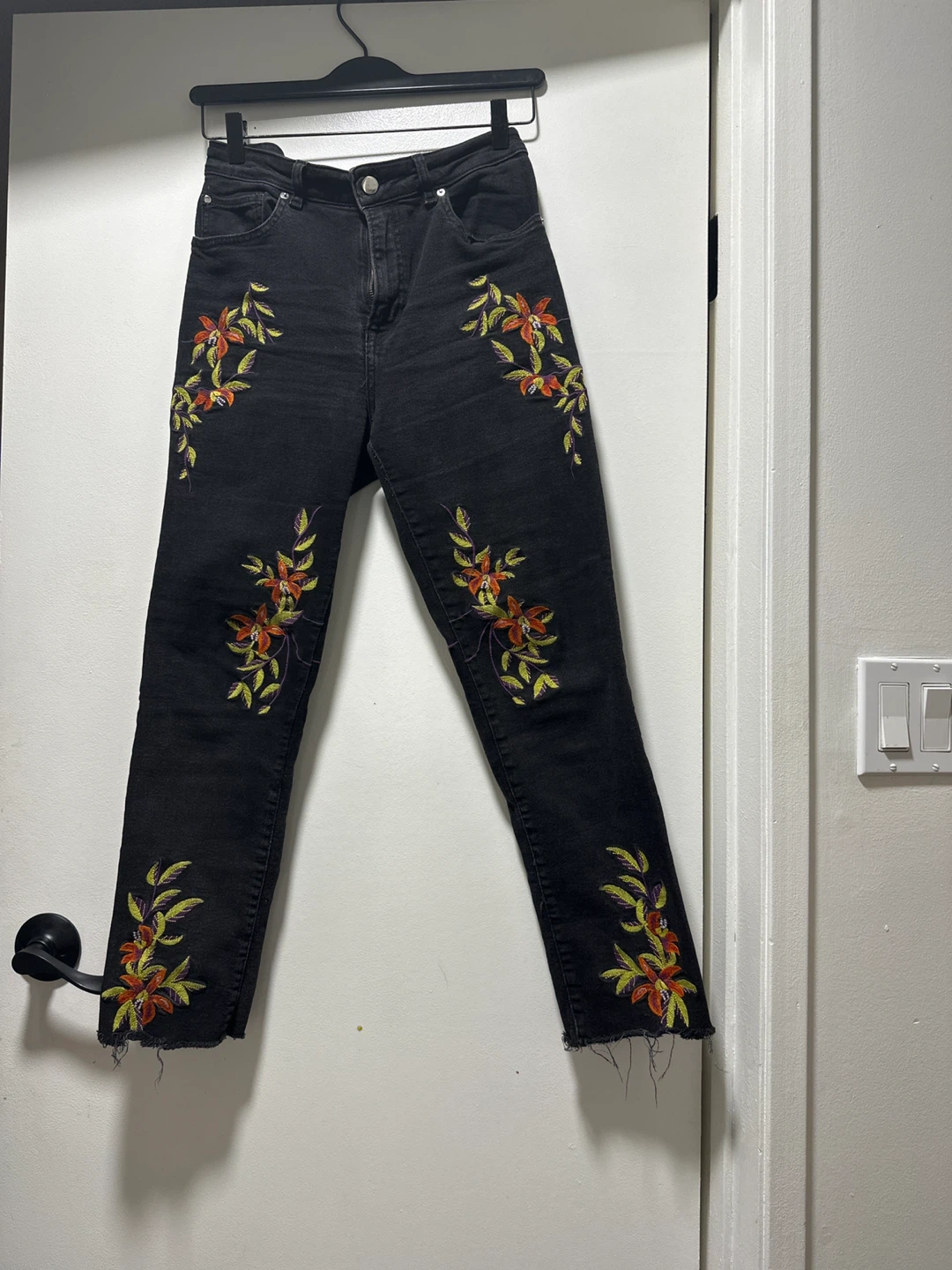 Black Embroidered Flare Jeans