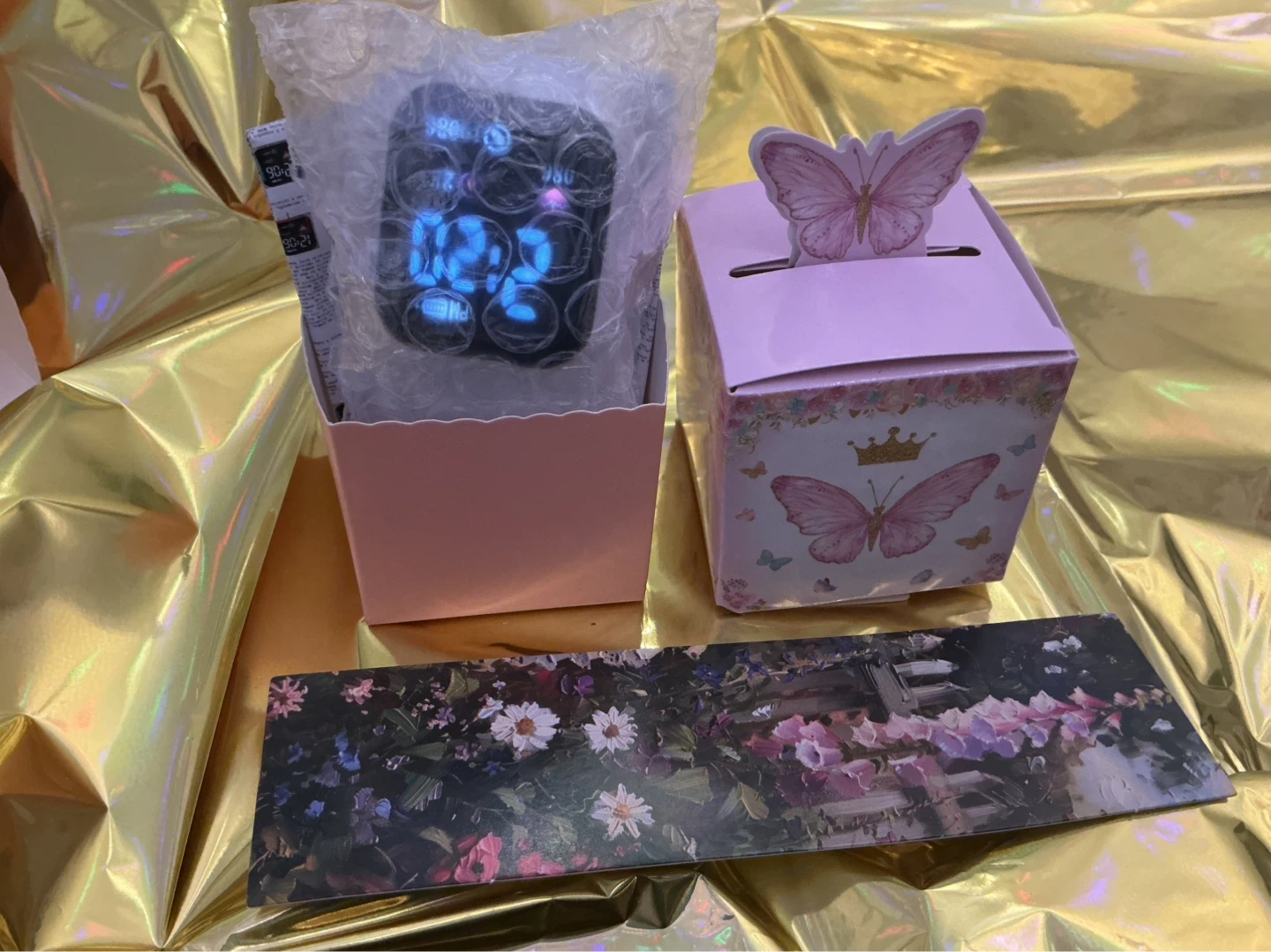 Pink Digital Watch with Butterfly Jewelry Set