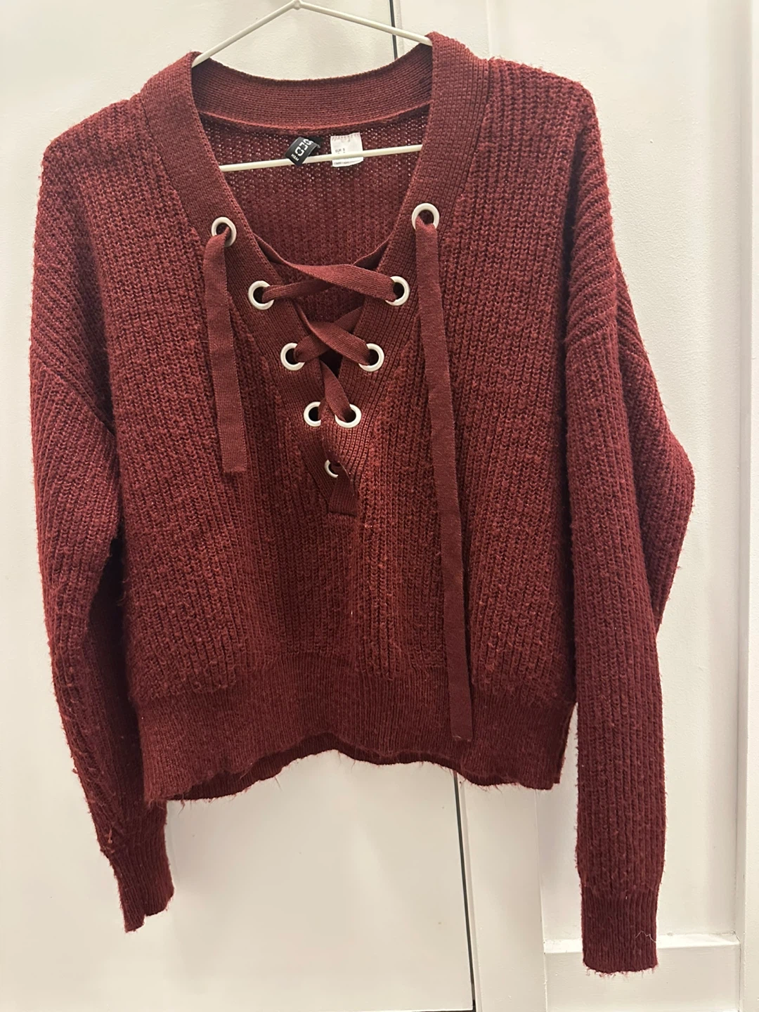 Divided H&M Lace-Up Knit Sweater - Burgundy