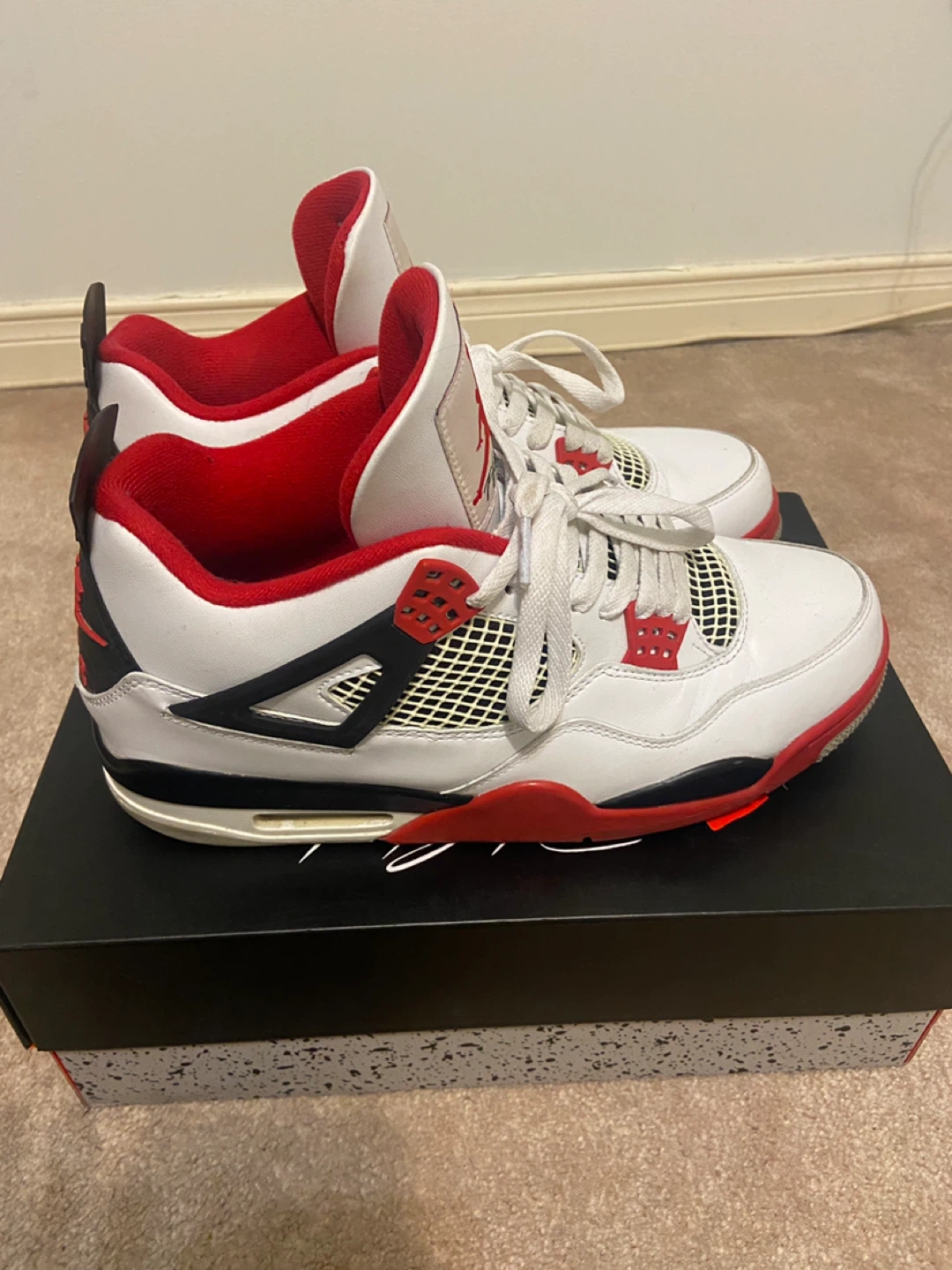 Air Jordan 4 Retro White Red Black Men's Size 11 - photo 2