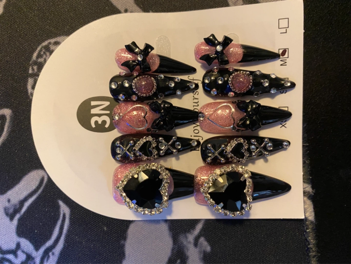 Black and Pink Press-On Nails Set