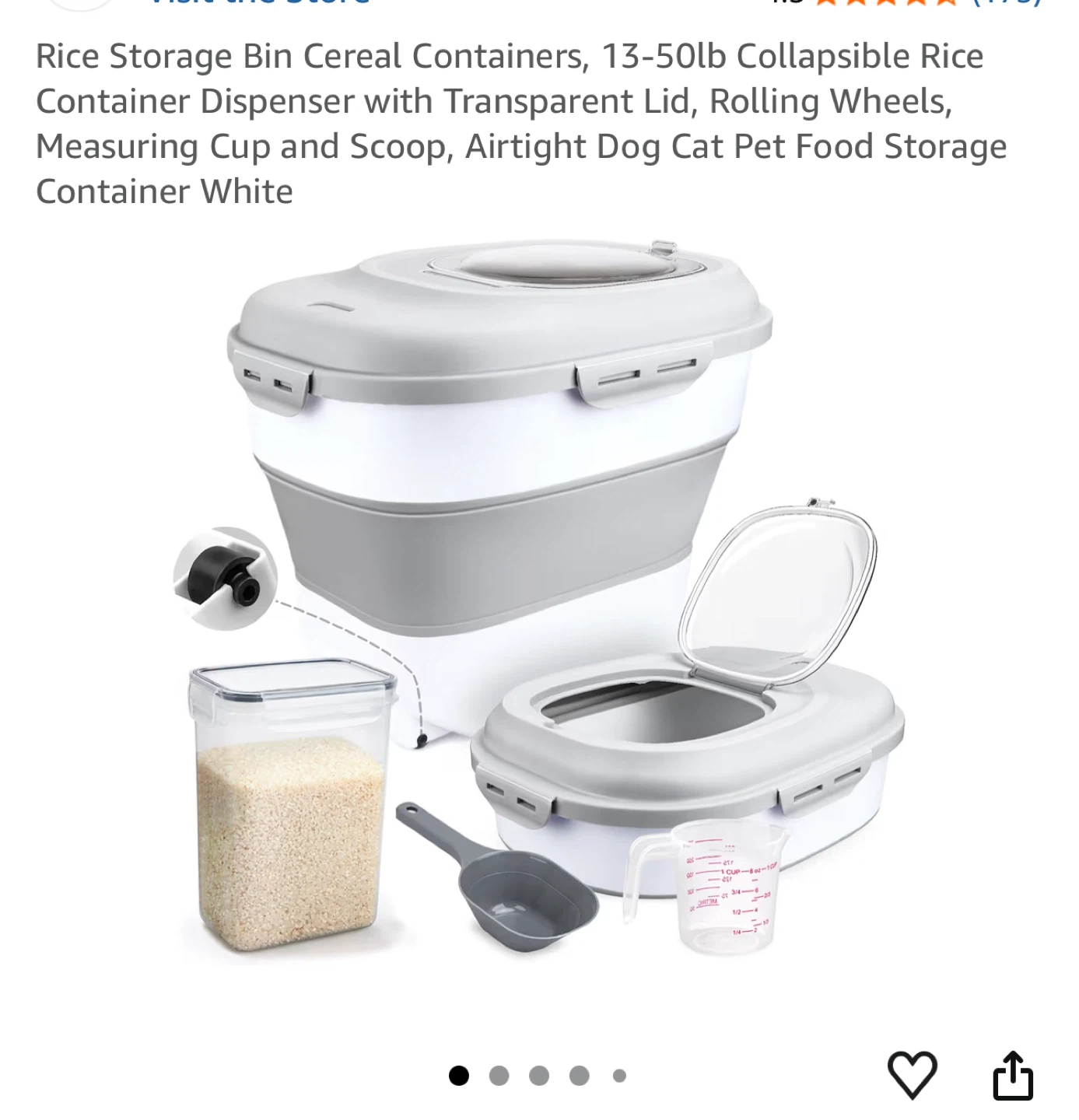 13-50lb Collapsible Rice & Pet Food Storage Container White