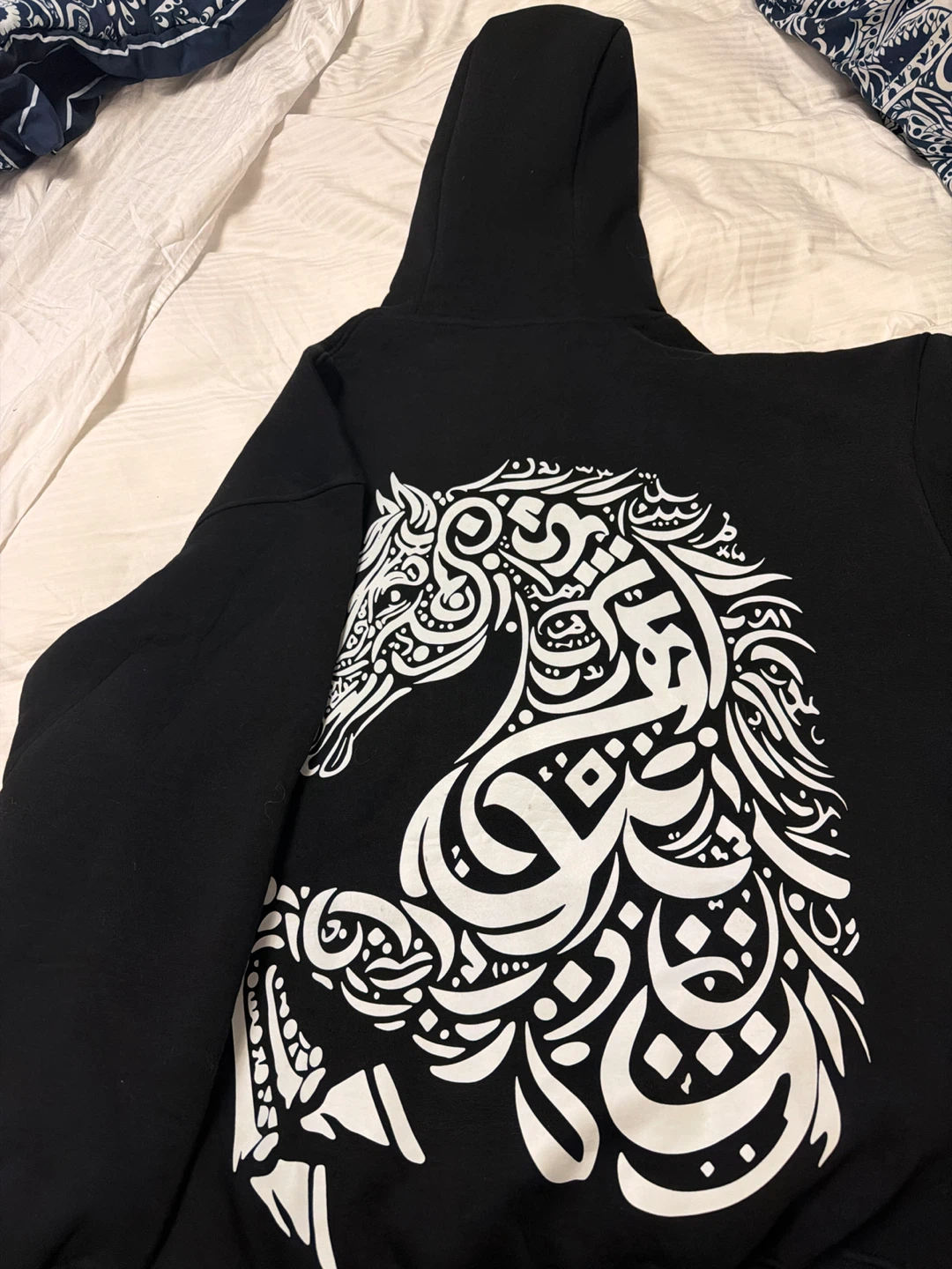 QADIM Black Hoodie with Horse Graphic