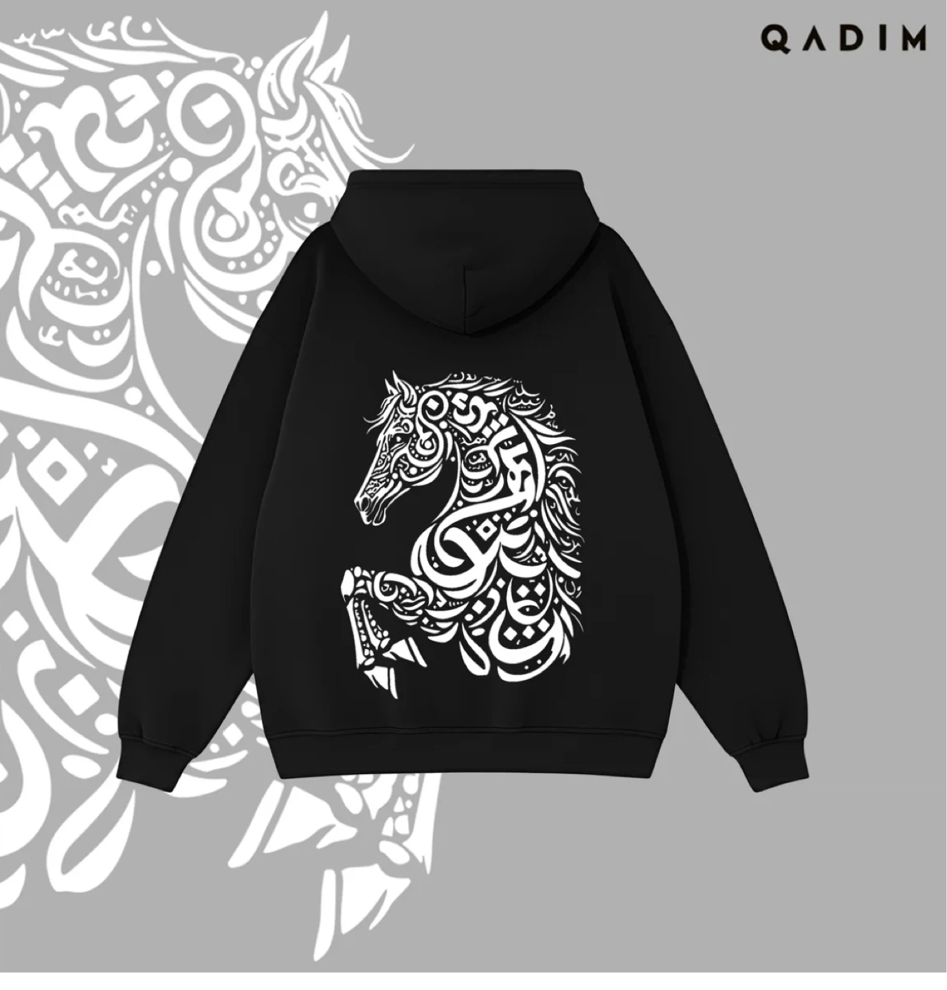 QADIM Black Hoodie with Horse Graphic - photo 3
