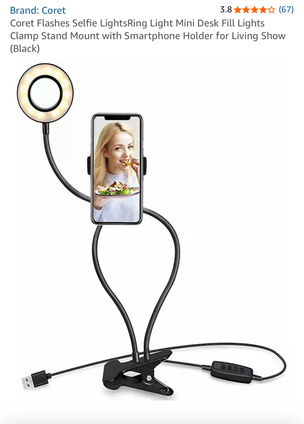Coret Ring Light with Smartphone Holder - Black