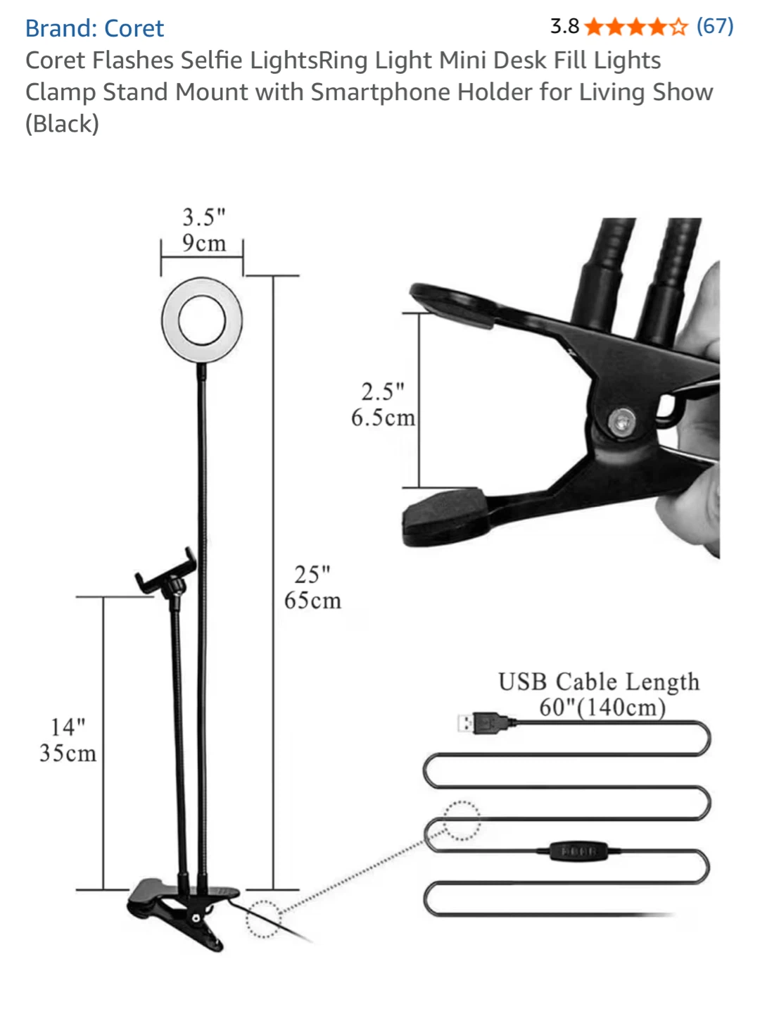 Coret Ring Light with Smartphone Holder - Black - photo 2