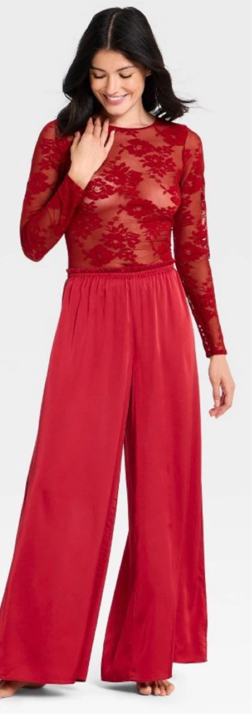 Red Lace Long Sleeve Bodysuit - photo 3