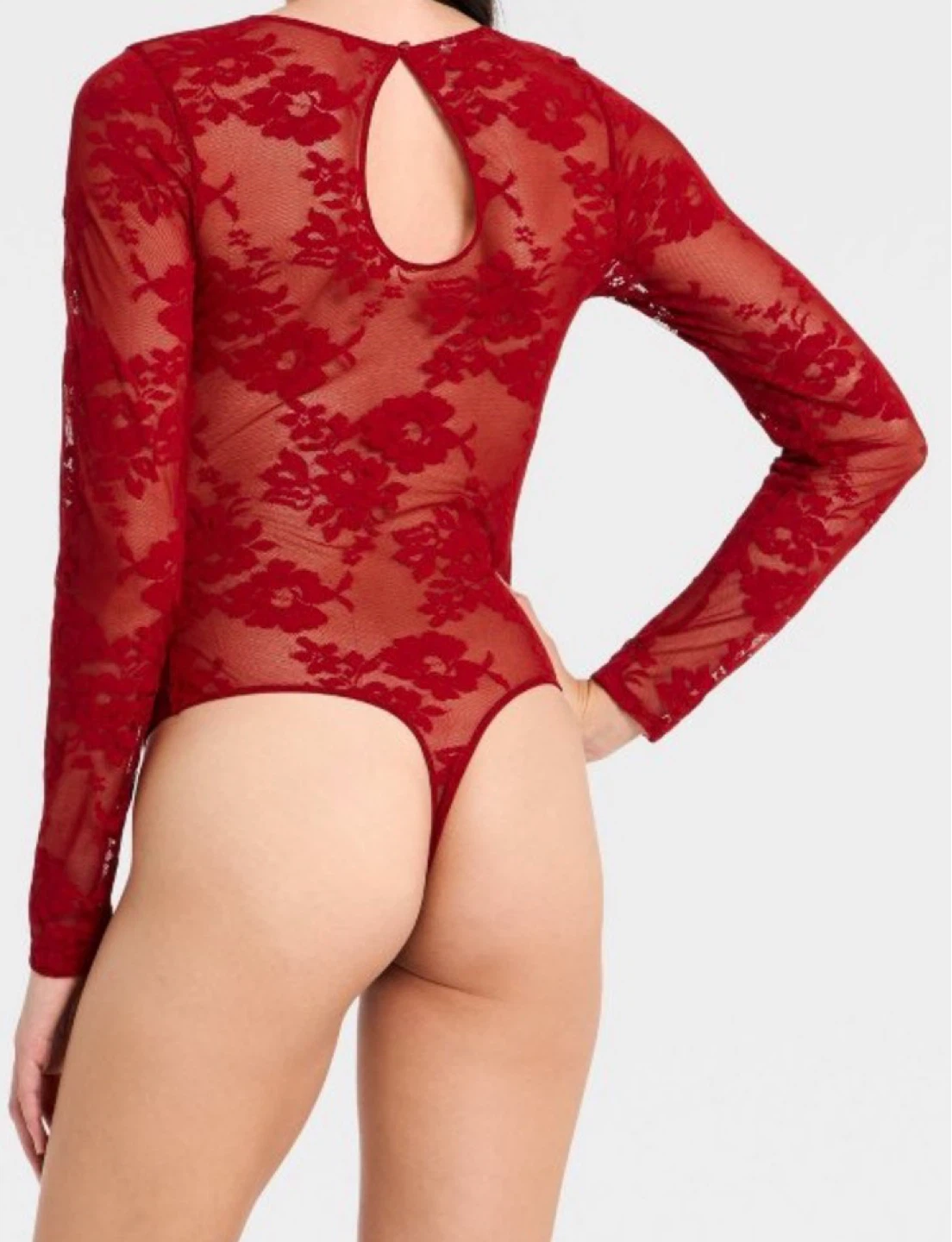 Red Lace Long Sleeve Bodysuit - photo 2
