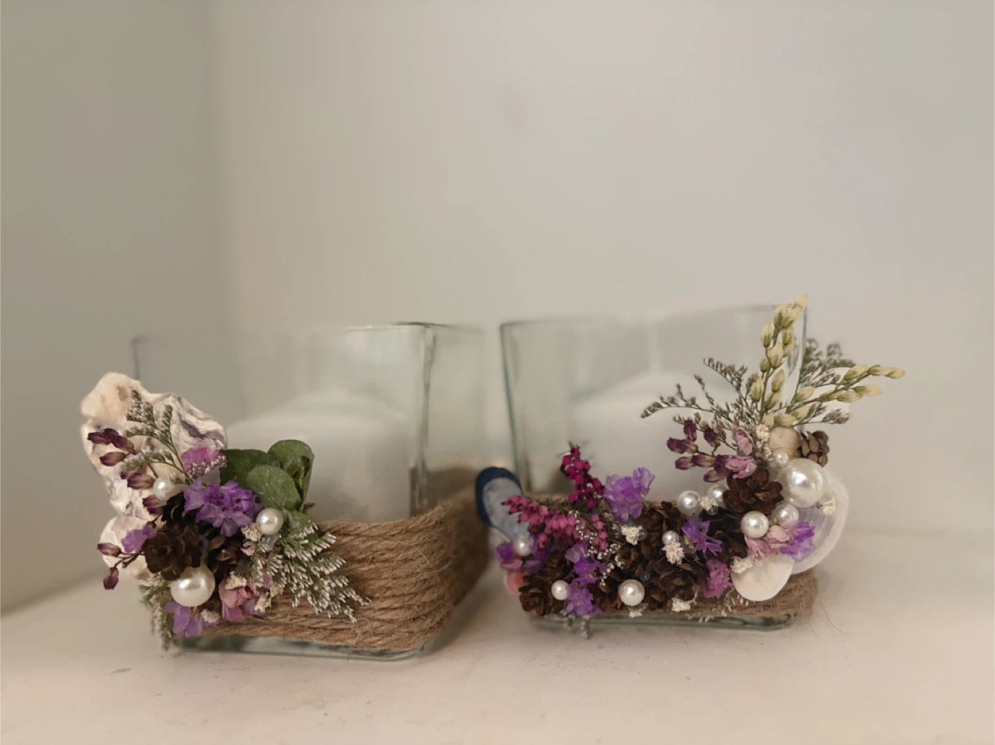 Set of 2 Decorative Glass Candle Holders with Dried Flowers - photo 3