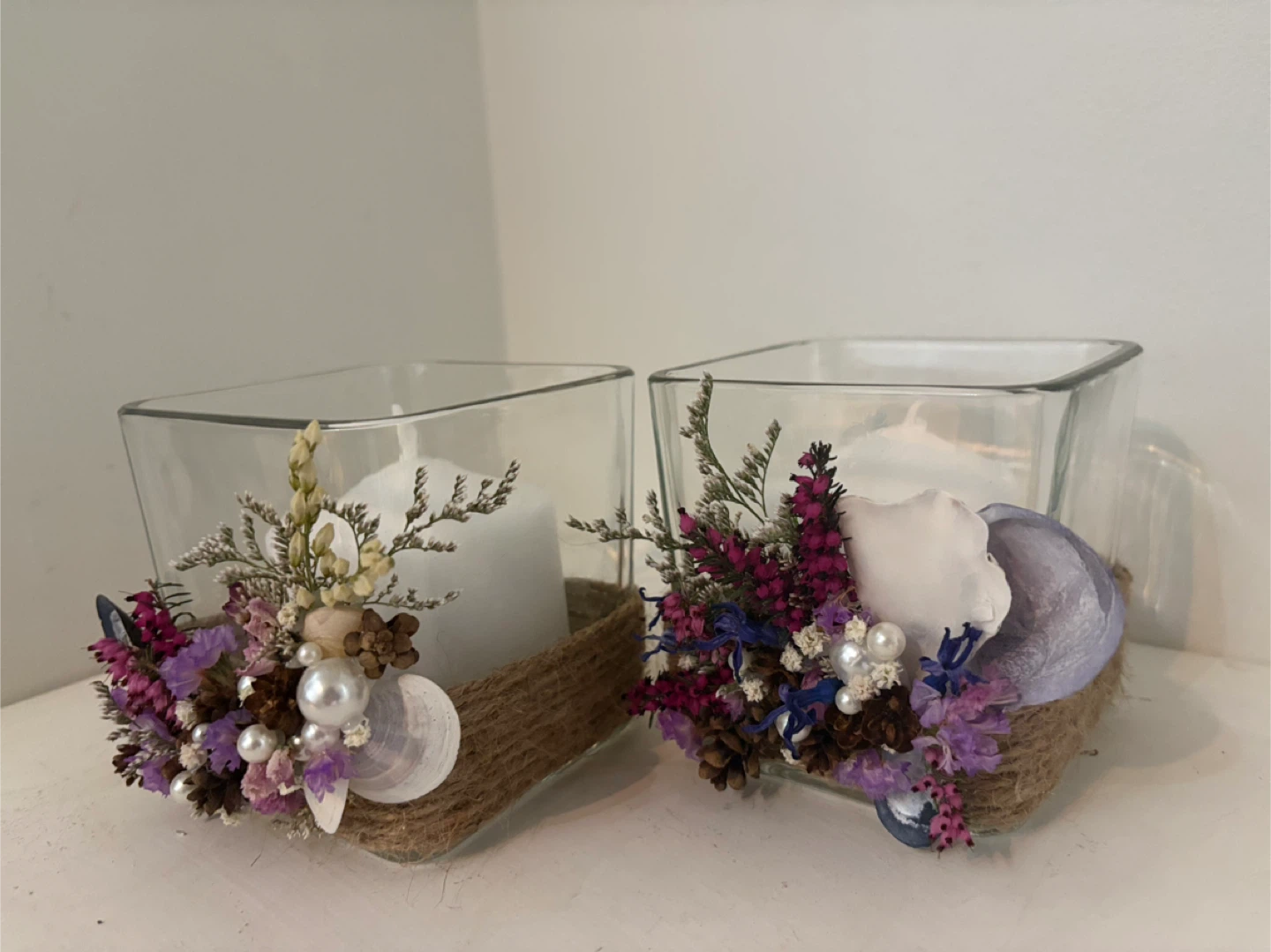 Set of 2 Decorative Glass Candle Holders with Dried Flowers - photo 5