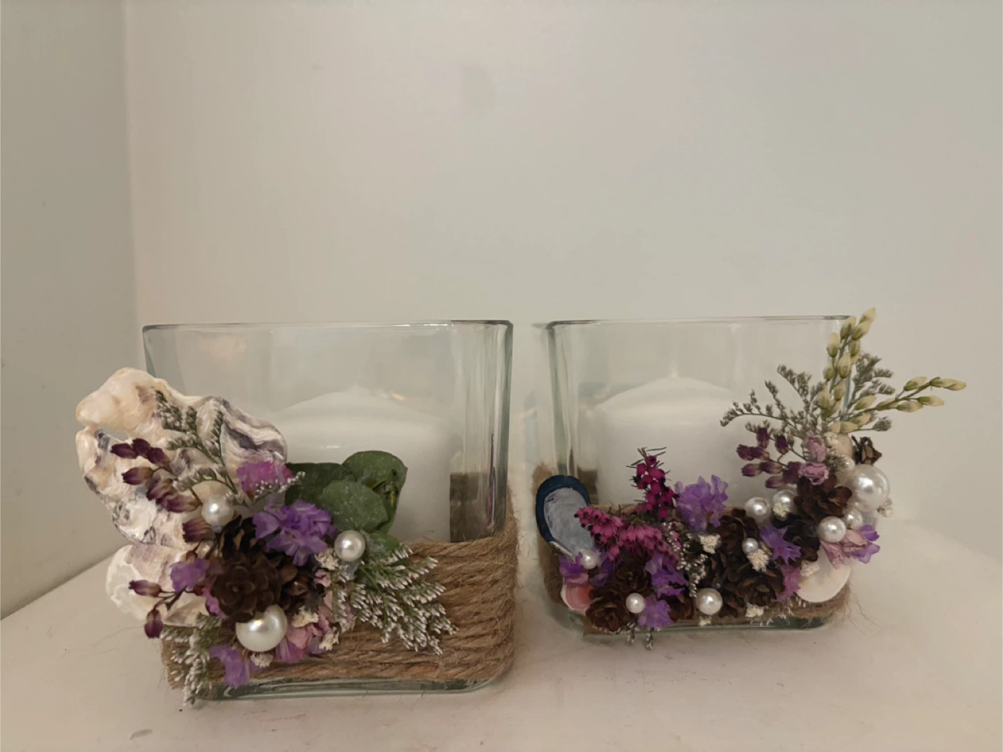 Set of 2 Decorative Glass Candle Holders with Dried Flowers - photo 2