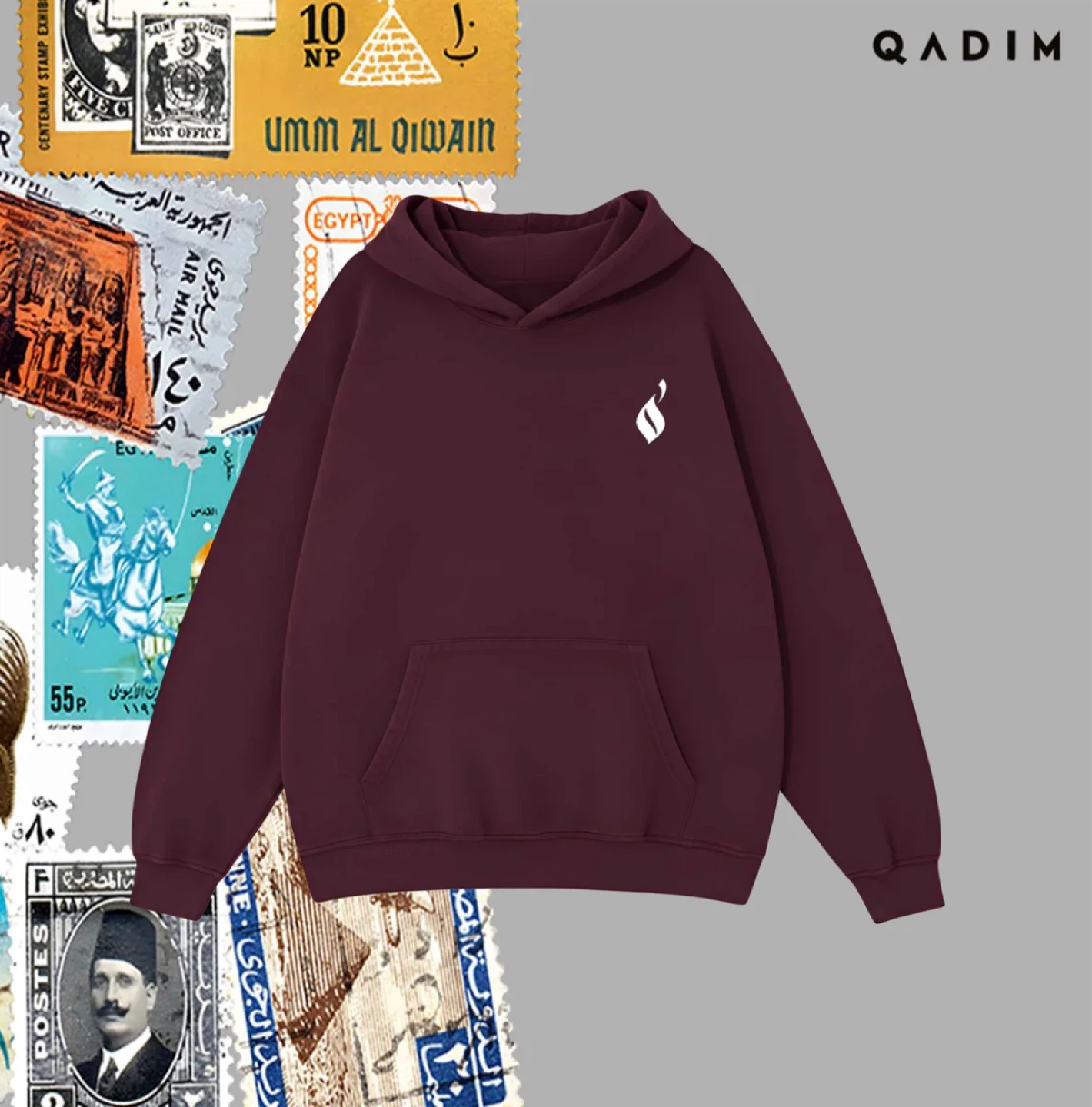 QADIM Stamp Graphic Hoodie - Maroon