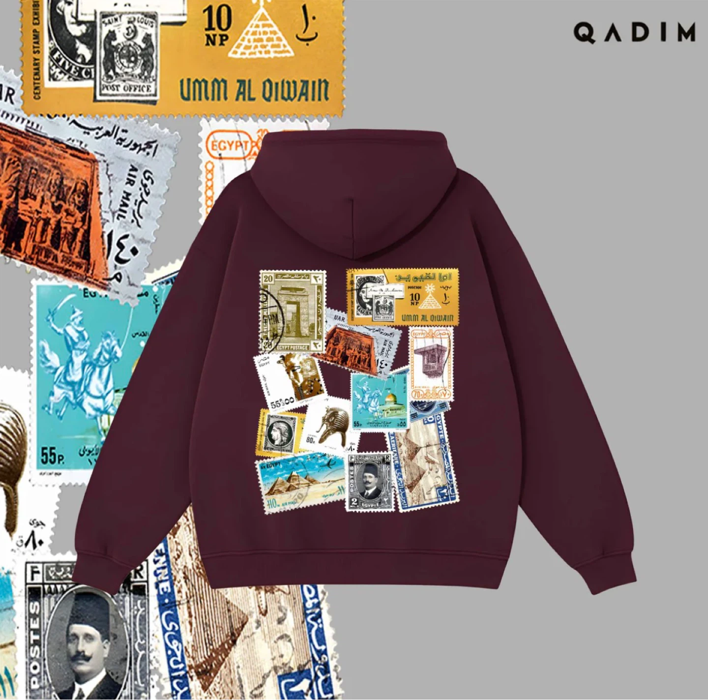 QADIM Stamp Graphic Hoodie - Maroon - photo 3