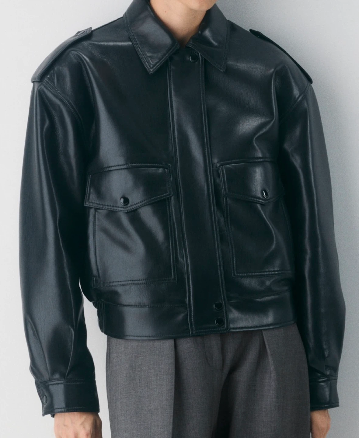 Black Faux Leather Bomber Jacket