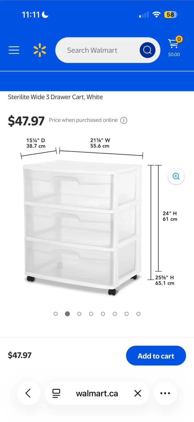 Sterilite Wide 3 Drawer Cart, White, with wheel