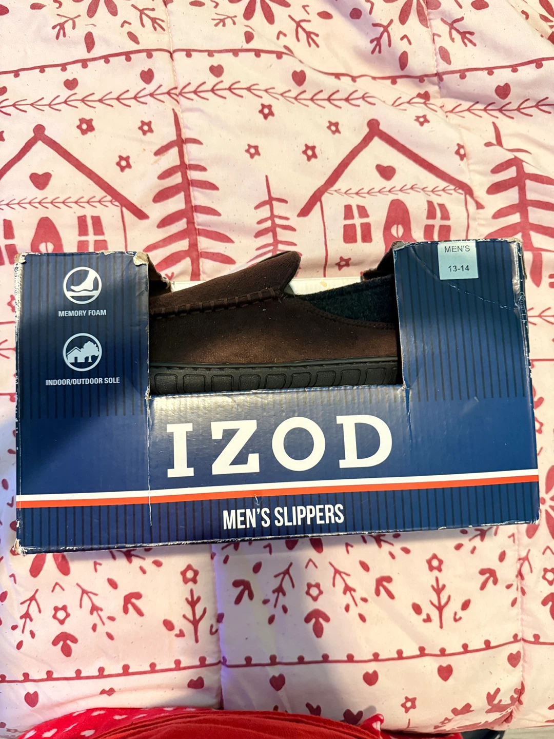 IZOD Men's Slippers Size 13-14 Brown Memory Foam Indoor/Outdoor