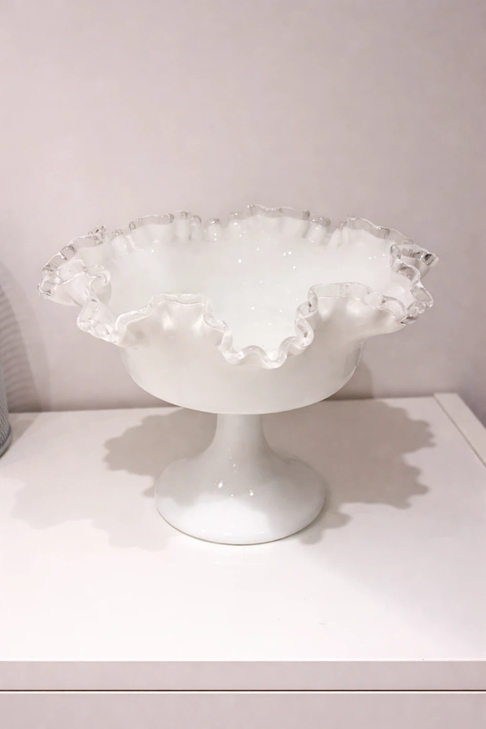 Fenton Milk Glass Silver Crest Compote Pedestal Bowl Vintage