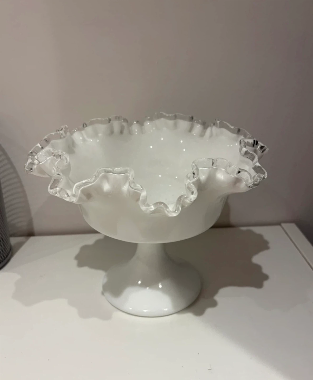 Fenton Milk Glass Silver Crest Compote Pedestal Bowl Vintage - photo 3