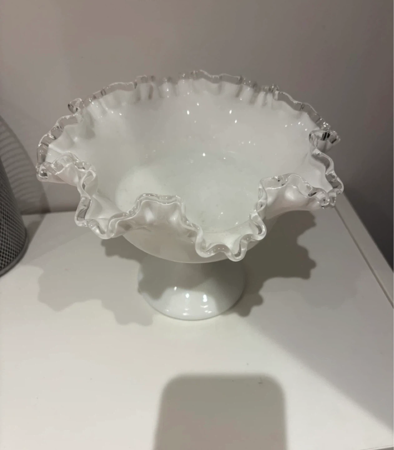 Fenton Milk Glass Silver Crest Compote Pedestal Bowl Vintage - photo 2