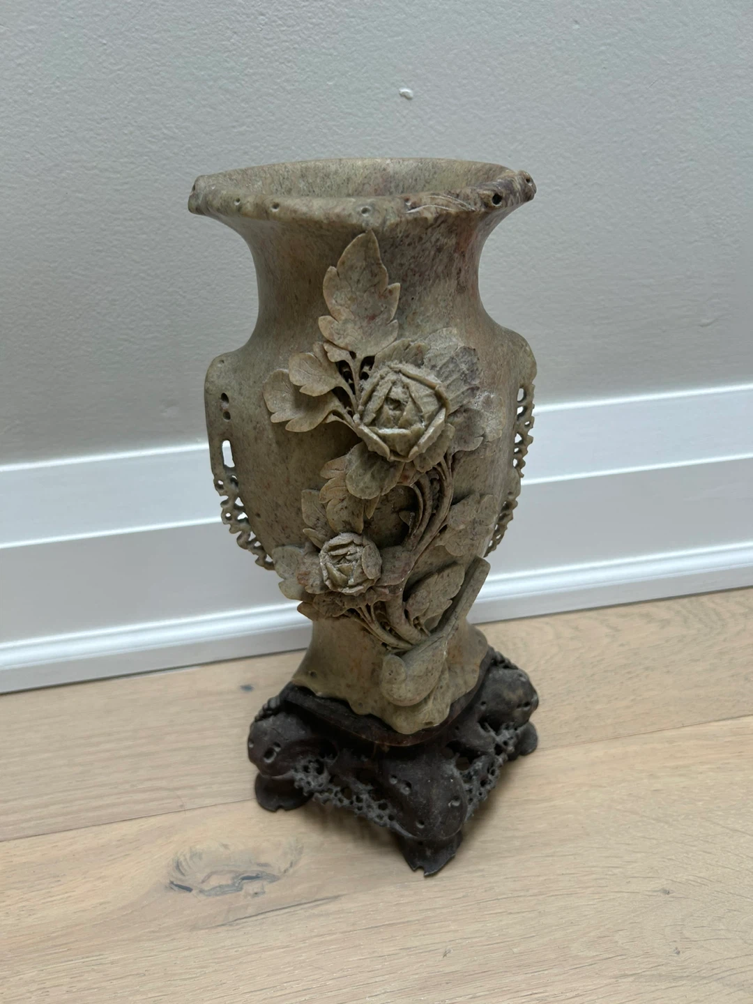 Carved Soapstone Floral Vase