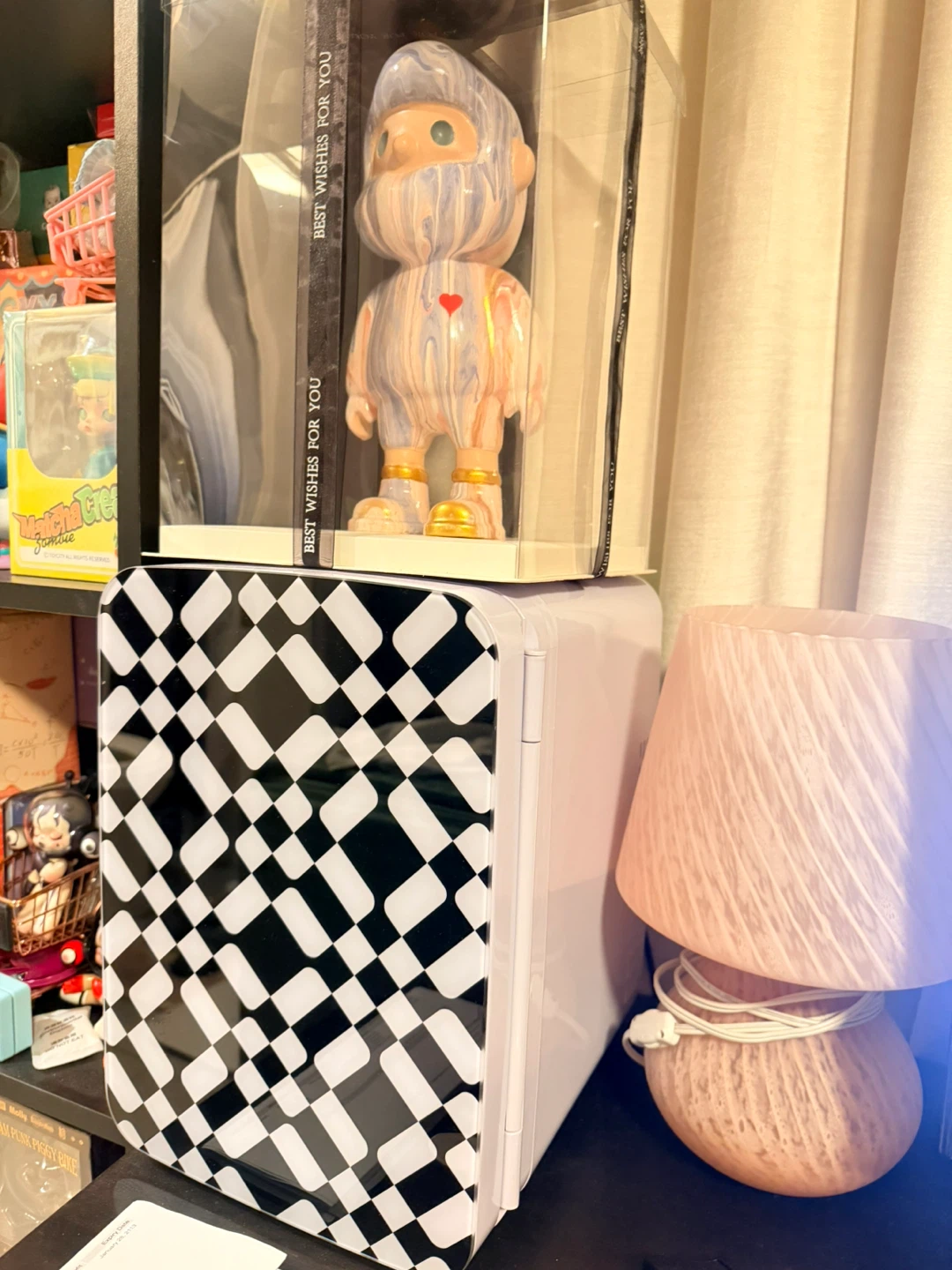 Mini Fridge with Checkered Pattern