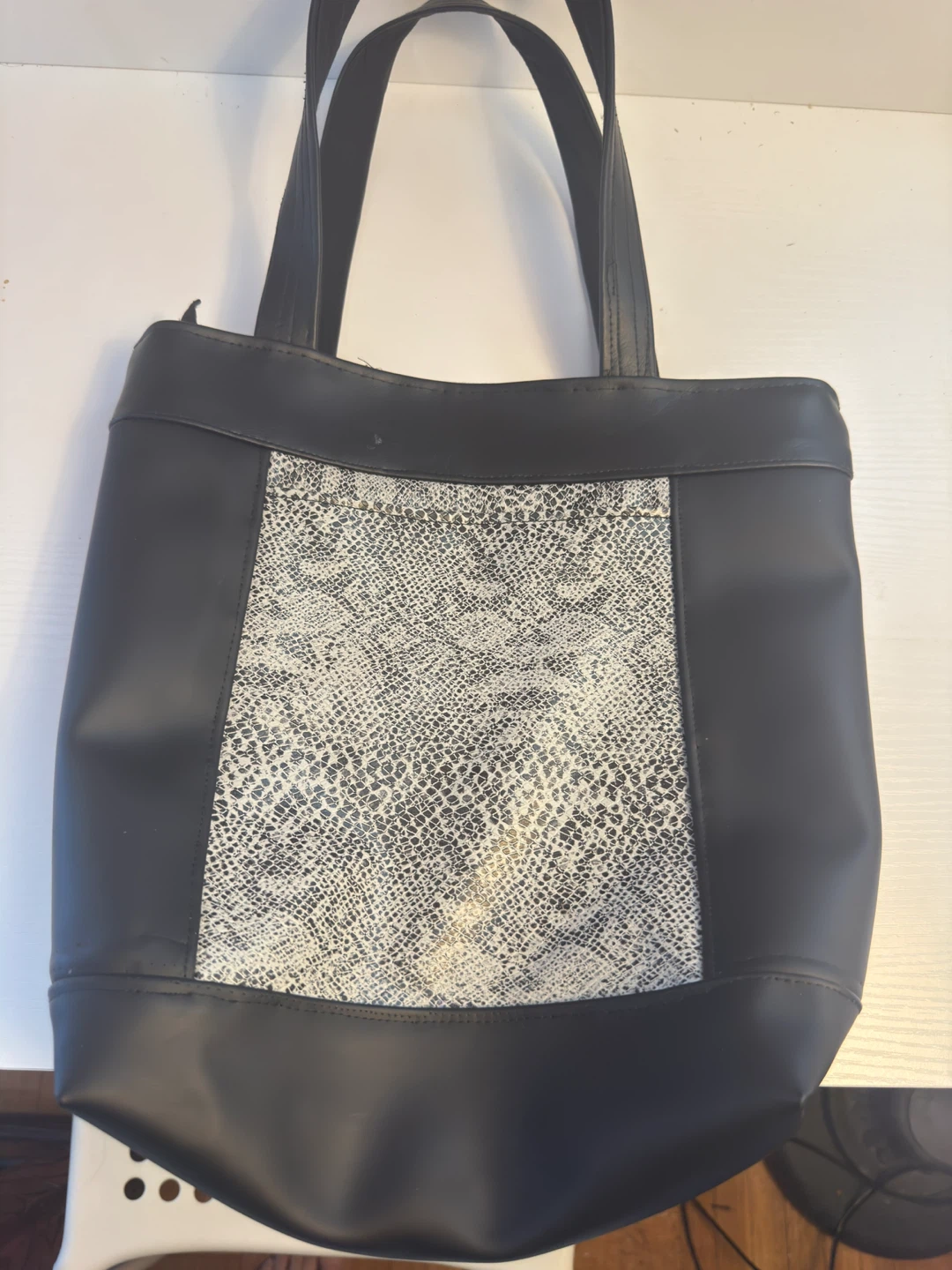 Black and White Snakeskin Tote Bag