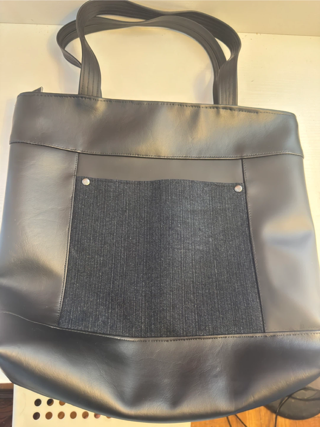 Black Tote Bag with Denim Accent - photo 2