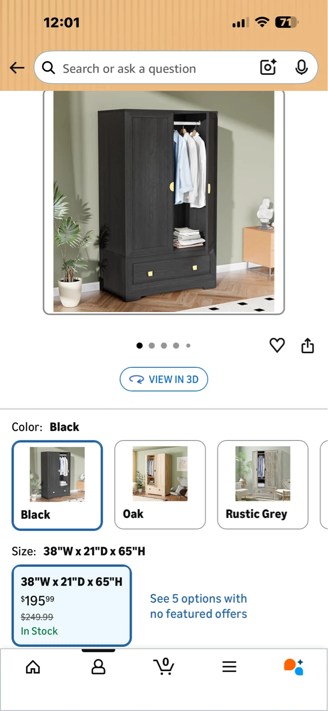 Black 2-Door Wardrobe with Drawer