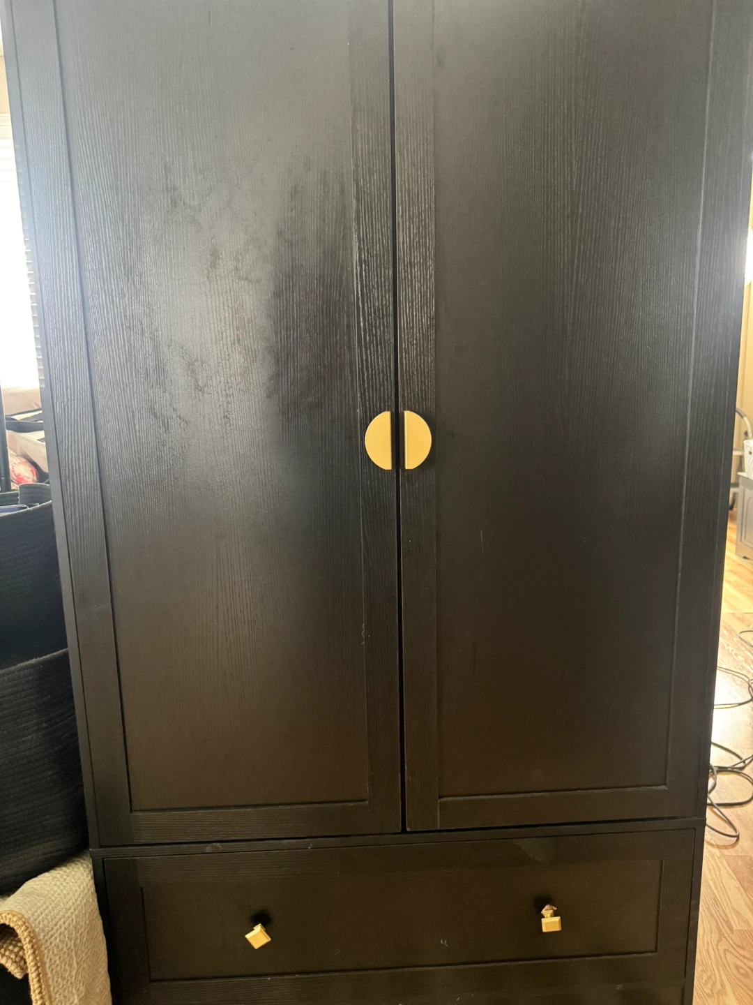Black 2-Door Wardrobe with Drawer - photo 2
