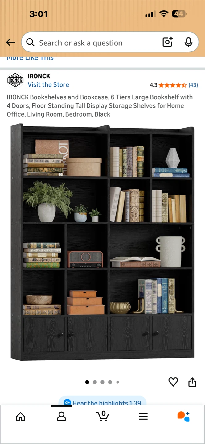 IRONCK 6 Tiers Large Bookshelf with 4 Doors, Black - photo 2